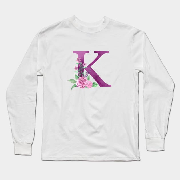 Floral Monogram K Beautiful Rose Bouquet Long Sleeve T-Shirt by floralmonogram